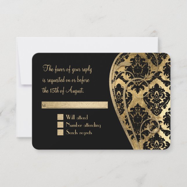 Boda formal RSVP Gold Leaf Look Damask Scroll (Anverso)