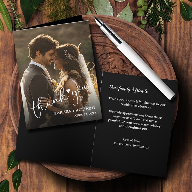 Boda Foto Corazón doblado Gracias (Wedding Photo Heart Folded Thank You Note Cards)
