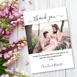 Boda foto guión blanco tarjeta de agradecimiento