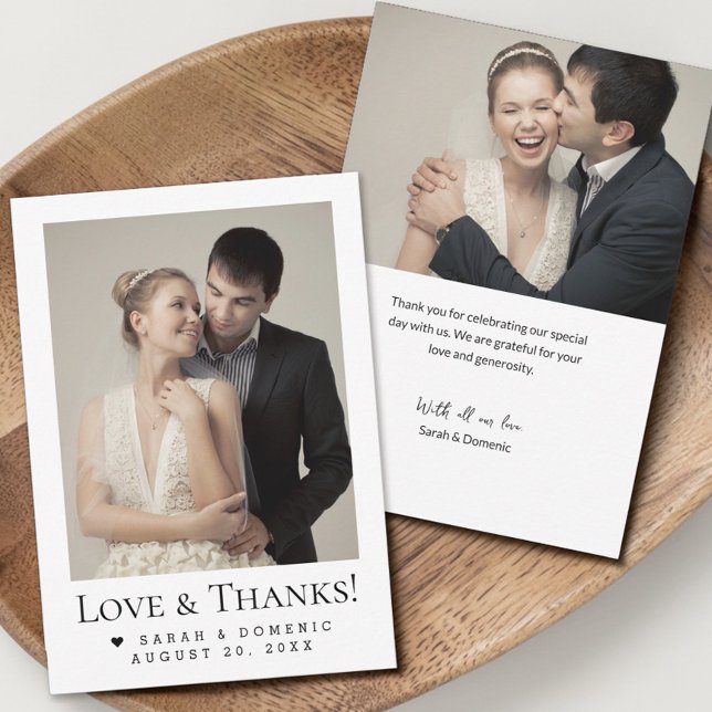 Boda Foto Moderna Corazón Amor & Agradecimiento (Customizable wedding photo thank you cards.)