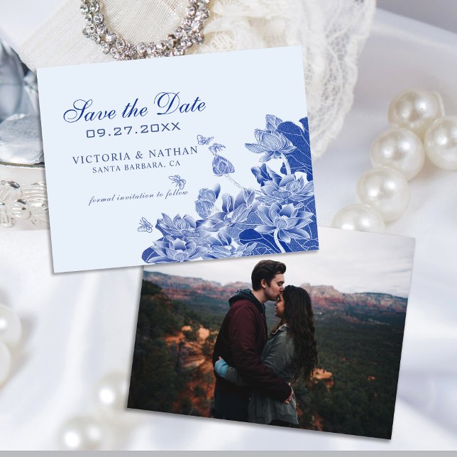 Boda fotográfica ligera azul Chinoiserie Save the  (Subido por el creador)