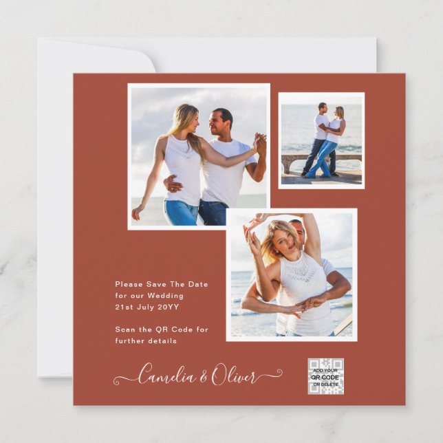 Boda fotográfica moderna invita a la canela QR COD (Anverso)