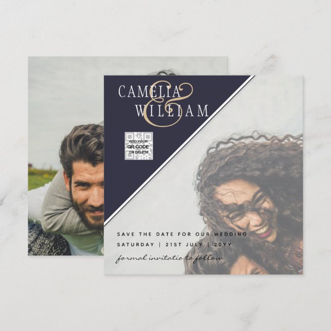 Boda fotográfica moderna invita a QR CÓDIGO RSVP A (Anverso / Reverso)