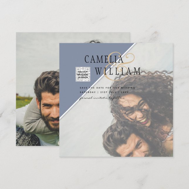 Boda fotográfica moderna invita a QR CÓDIGO RSVP A (Anverso / Reverso)
