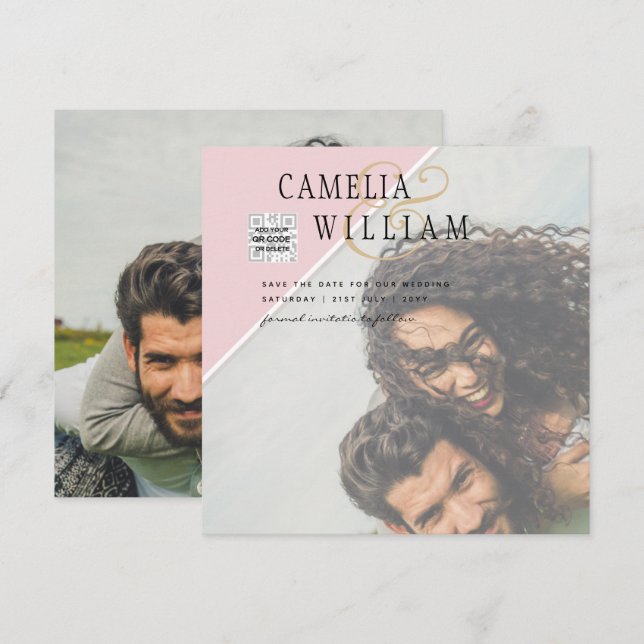 Boda fotográfica moderna invita a QR CÓDIGO RSVP B (Anverso / Reverso)