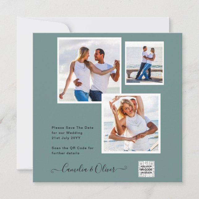 Boda fotográfica moderna invita a QR CÓDIGO Rsvp V (Anverso)