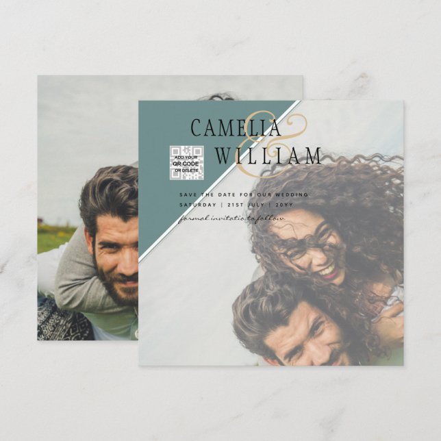 Boda fotográfica moderna invita a QR CÓDIGO Rsvp V (Anverso / Reverso)