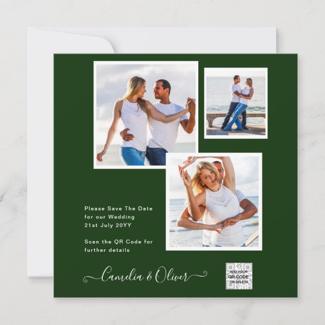 Boda fotográfica moderna invita a QR CÓDIGO Rsvp V (Anverso)