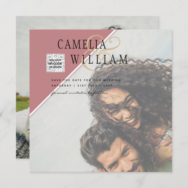 Boda fotográfica moderna invita al CÓDIGO QR RSVP  (Anverso / Reverso)