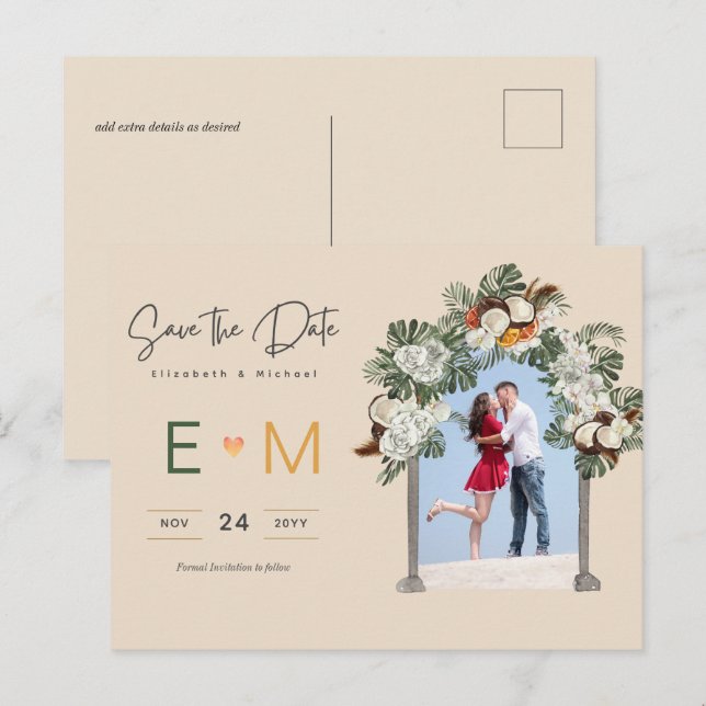 Boda fotográfica Salvar la tarjeta postal floral d (Anverso / Reverso)