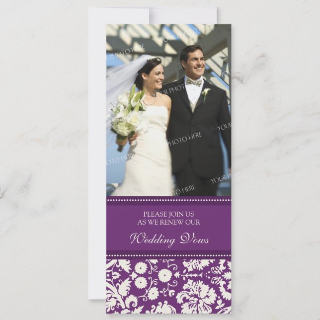 Boda fotográfico de Plum Damask Vow Invitaciones d (Anverso)