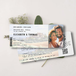 Boda fotográfico de tarjetas de embarque de destin