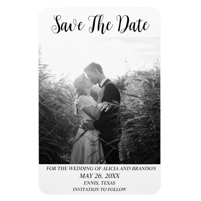 Boda fotográfico elegante simple imán negro modern (Vertical)