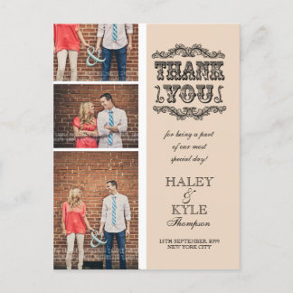 Boda fotográfico Neutral Beige Gracias Tarjeta Pos