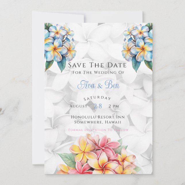 Boda Frangipani Hawaiana Salva La Tarjeta De Fecha (Anverso)