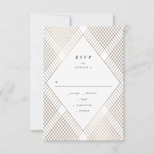 Boda Gatsby Gatsby Geométrica de Oro Blanco RSVP (Anverso)