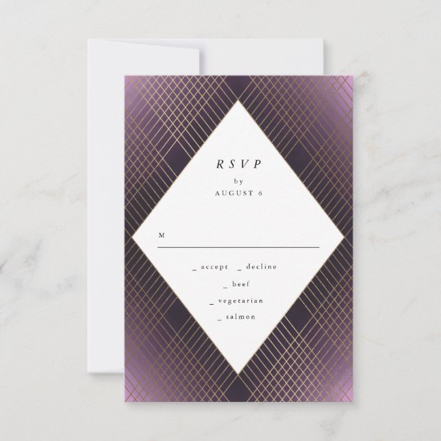 Boda Gatsby Gatsby Geométrica Púrpura RSVP (Anverso)