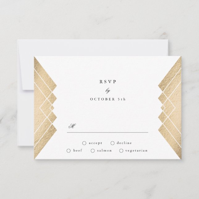 Boda Gatsby Geométrica Vintage Gray Gold RSVP (Anverso)