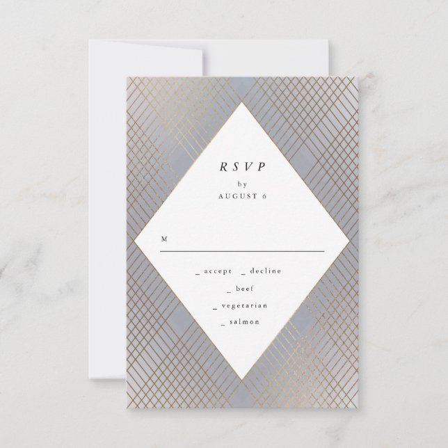 Boda Gatsby Gris Gris Geométrico RSVP (Anverso)