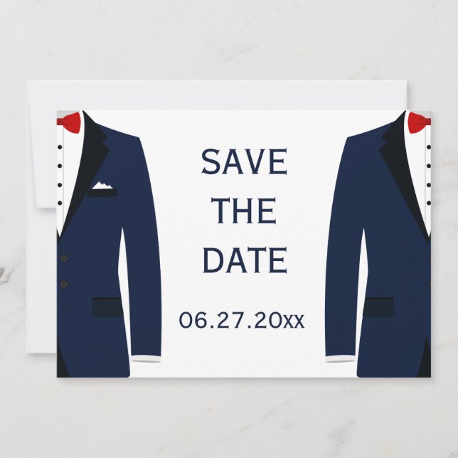 Boda Gay Azul Y Blanca Guardar La Tarjeta De Fecha (Anverso)