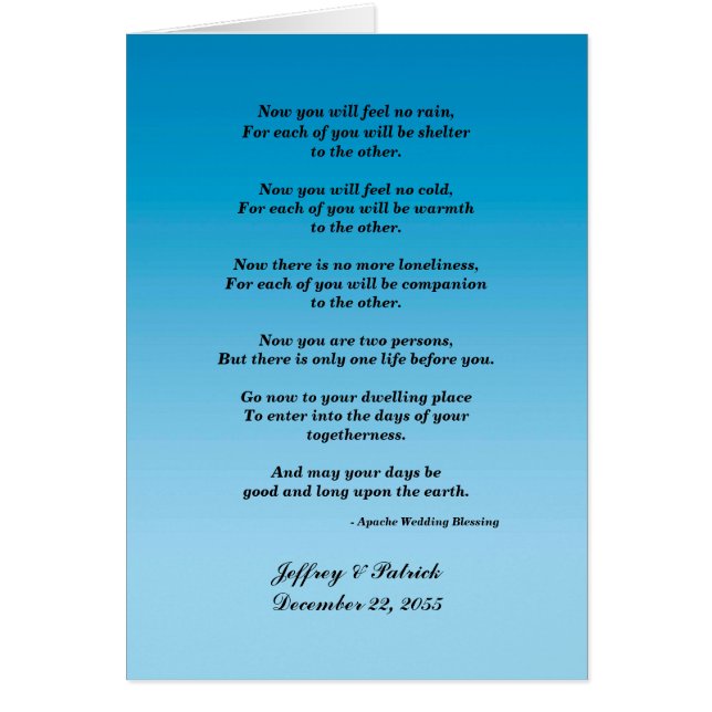 Boda gay, bendición Apache, degradado azul (Frente)