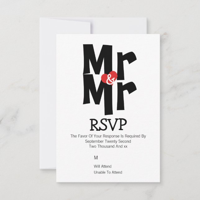 Boda gay RSVP Negrita Sr. y Sr. Personalizado (Anverso)