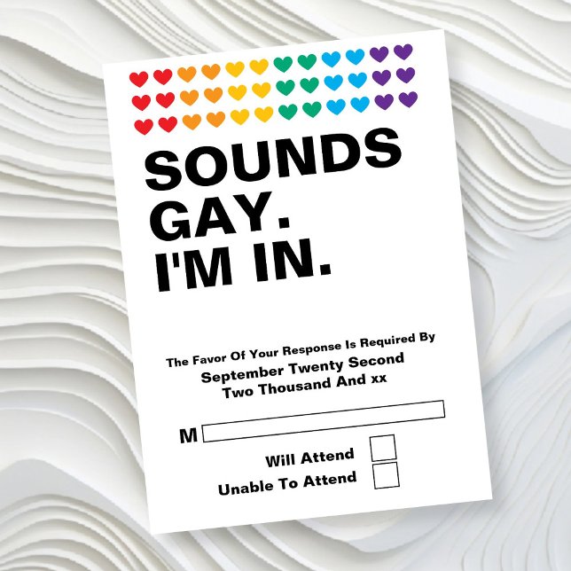 Boda gay suena gay en RSVP (Gay Wedding Sounds Gay I'm In RSVPs by Ricaso. Same sex wedding with a touch of humor. )