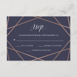 Boda geométrica de diamantes RSVP en azul medio no