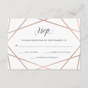 Boda geométrica de diamantes RSVP Faux Rosa Gold