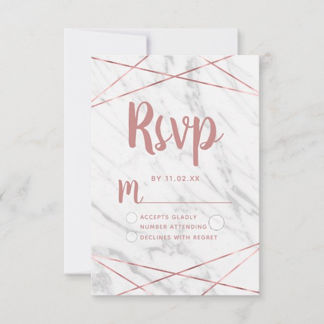 Boda geométrica de oro Rosa de mármol blanco RSVP (Anverso)