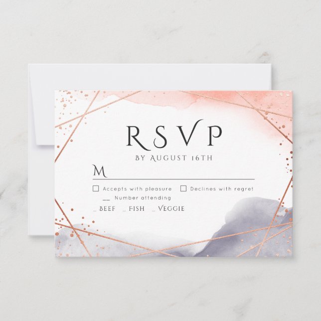 Boda geométrica Rosa Gold Dawn Watercolor RSVP (Anverso)
