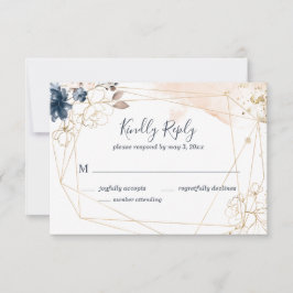 Boda geométrica RSVP en marina, oro y rubor