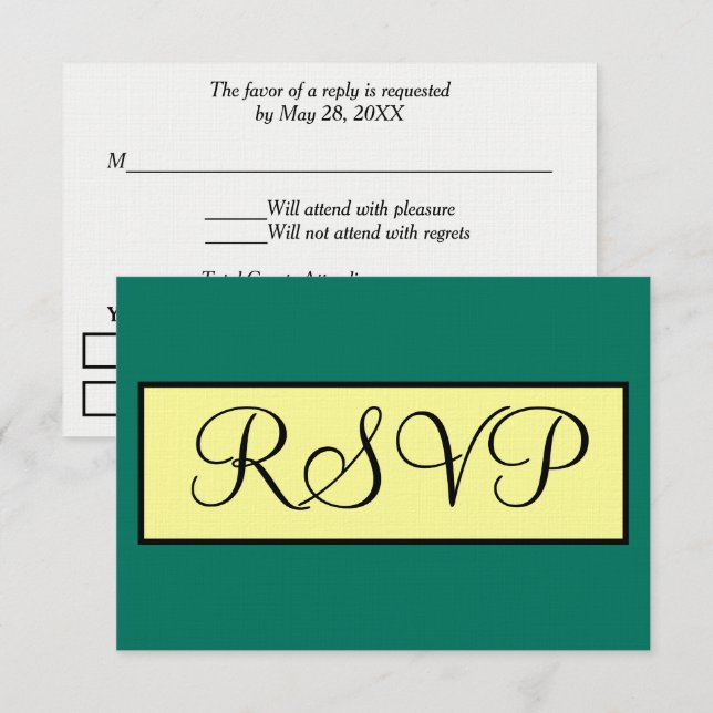 Boda Geométrica Tropical Verde Amarillo RSVP (Anverso / Reverso)