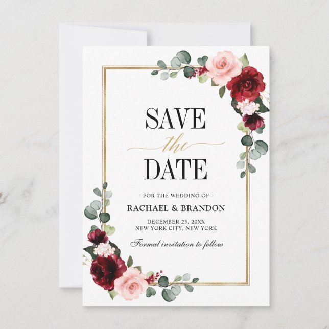 Boda geométrico moderno con flores de Rubor en Bor (Anverso)