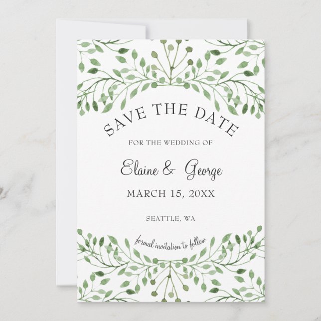 Boda Glam Greenery ahorra tarjetas de fecha (Anverso)