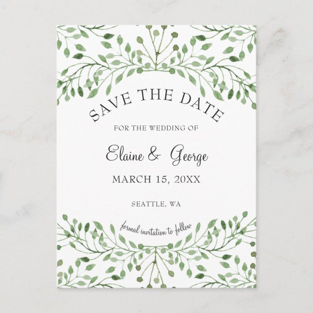 Boda Glam Greenery ahorra tarjetas de fecha (Anverso)