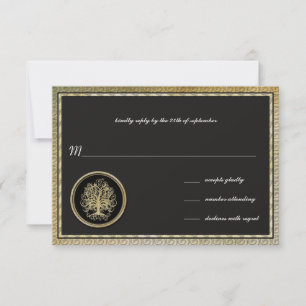Boda Gold Metallic Swirl Tree Gold Border RSVP