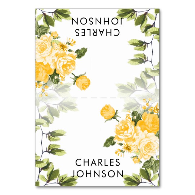 Boda Golden Yellow Rose Floral | Tarjetas de coloc (Anverso)