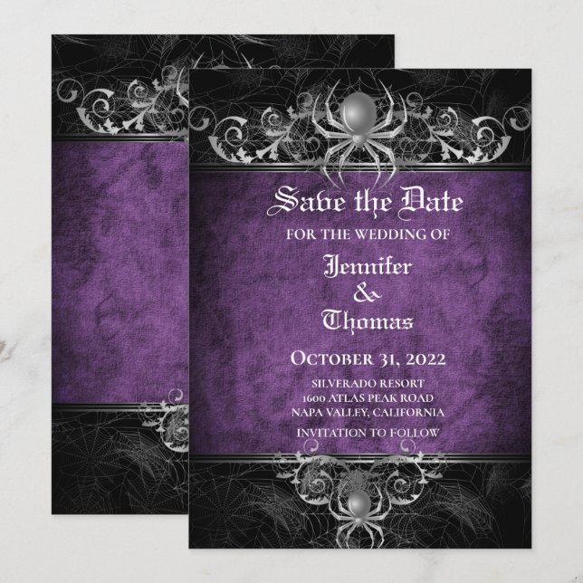 Boda gótica de Halloween ahorre la invitación de f (Anverso / Reverso)