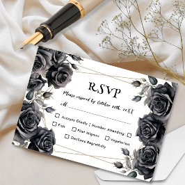 Boda gótica Roses negros Floral Tarjetas RSVP