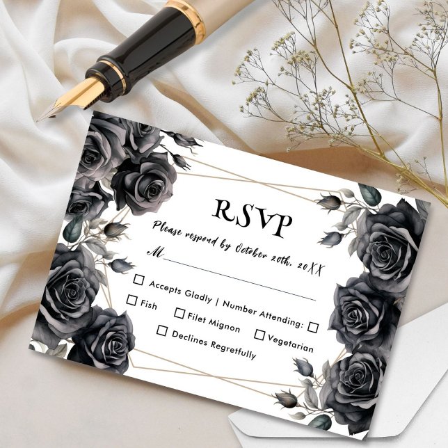 Boda gótica Roses negros Floral Tarjetas RSVP (Subido por el creador)