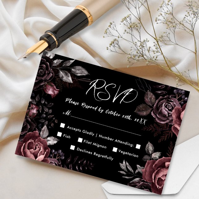Boda gótica RSVP Floral de color negro oscuro (Subido por el creador)