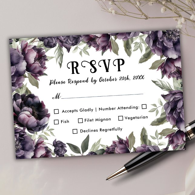 Boda gótica vintage negra oscura de peonía RSVP (Subido por el creador)