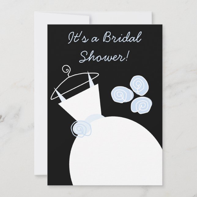 Boda Gown Blue novia ducha invitación negro (Anverso)