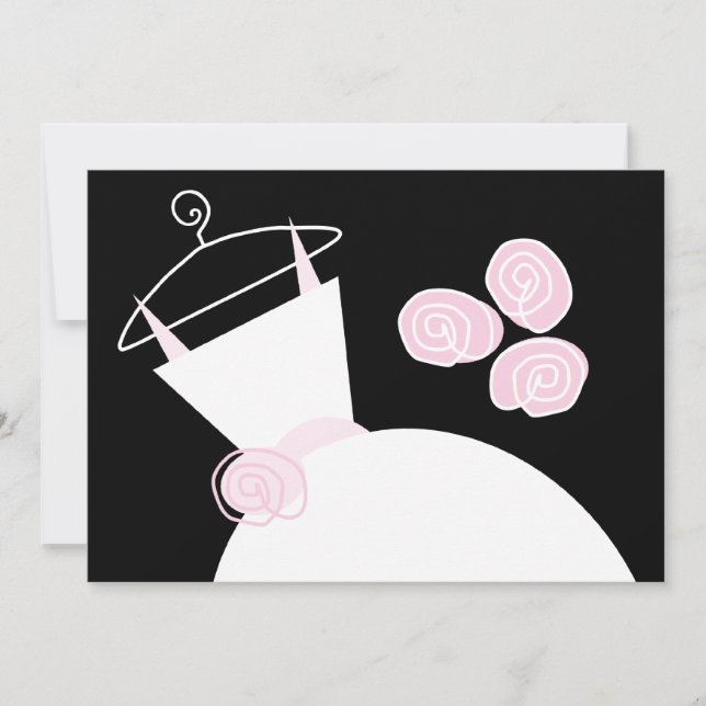 Boda Gown Invitación a la ducha de novia rosa negr (Anverso)