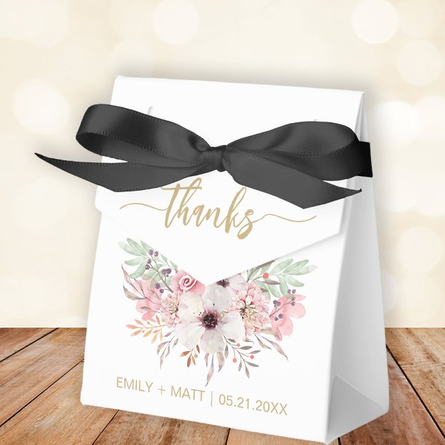 Boda Gracias Cajas Rústicas De Favor De La Flora R (Stylishly Personalize with Your Custom Names & Date.)