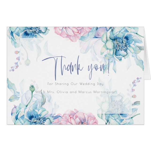 Boda Gracias | Cielo azul Bubblegum Pink Peonies (Anverso (Horizontal))