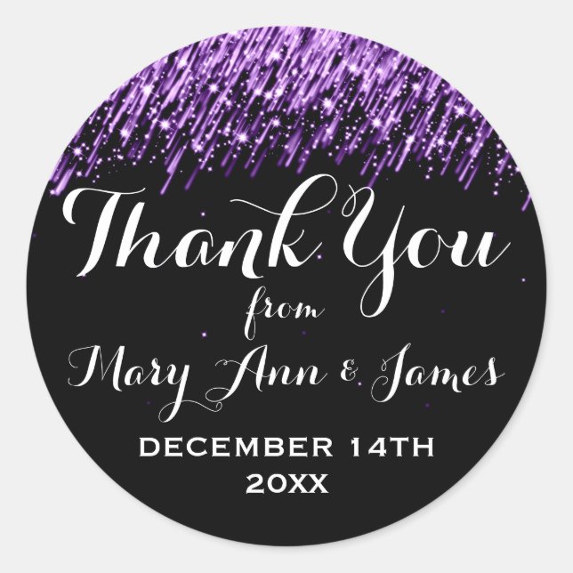 Boda Gracias Favor Etiqueta Caer Estrellas Púrpura (Anverso)