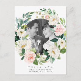 boda gracias foto postal flores rosadas