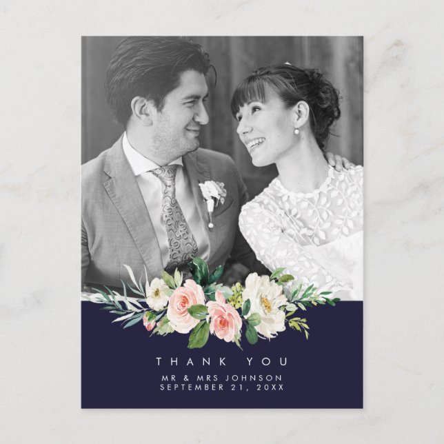 boda gracias foto postal marina floral (Anverso)